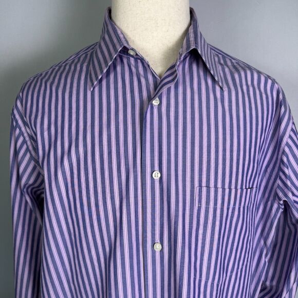 Saks Fifth Avenue Black Label XXL Long Sleeve Button Down Purple Striped 2/$50 - Picture 1 of 10